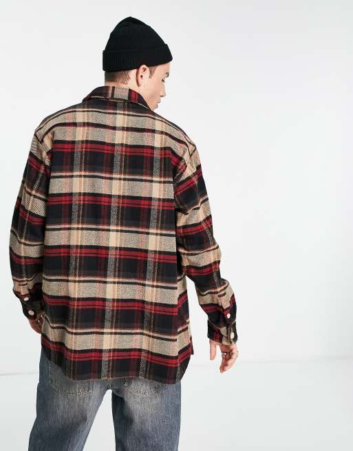 AllSaints Brattle check overshirt in beige and dark red | ASOS