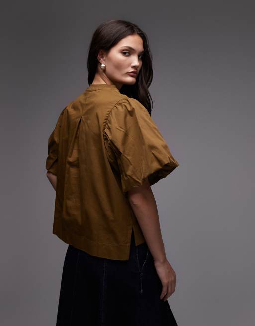 AllSaints – Brązowy T-shirt z bufkami , 2 z 4