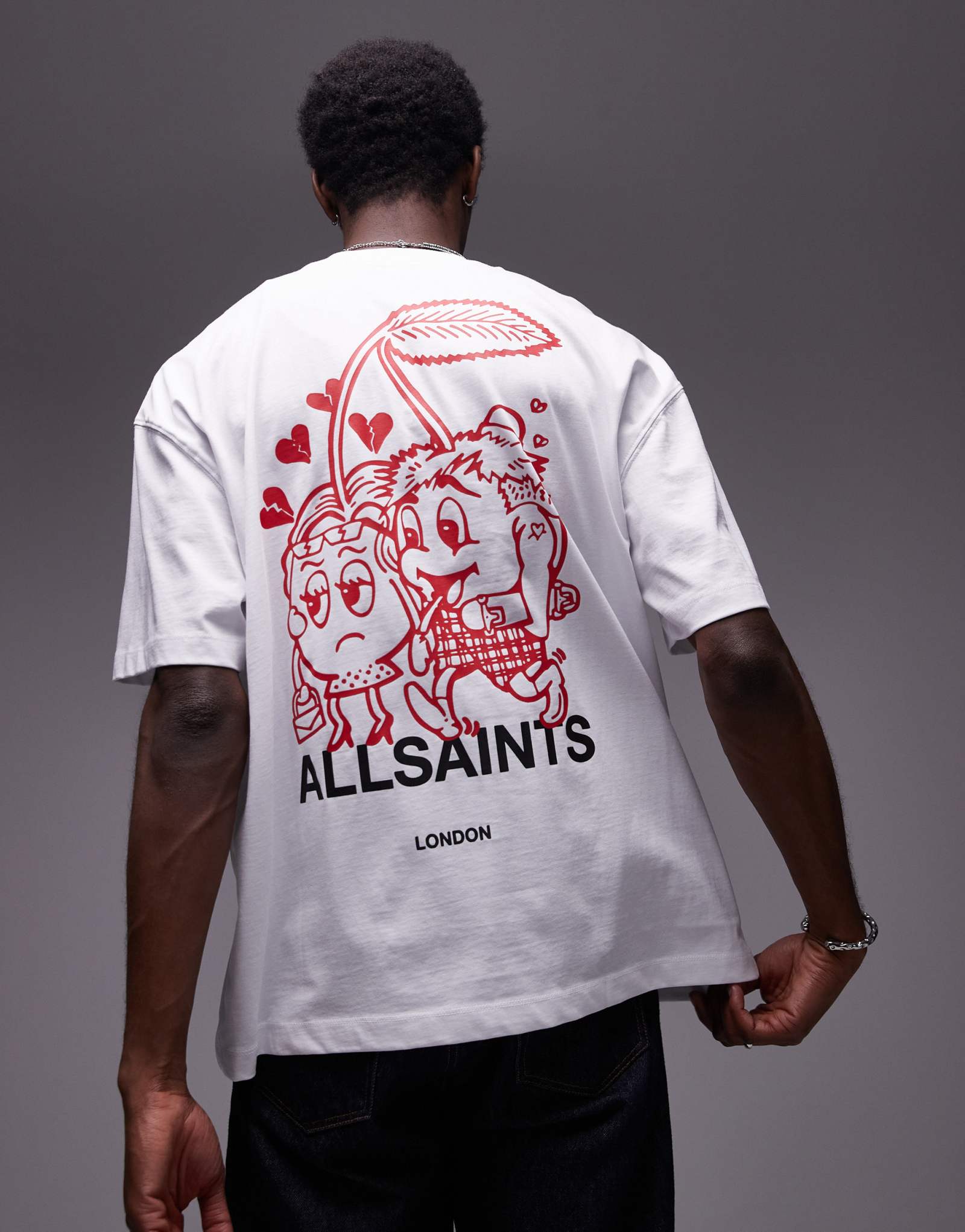Футболка с рисунком AllSaints Breakup на спине белого цвета