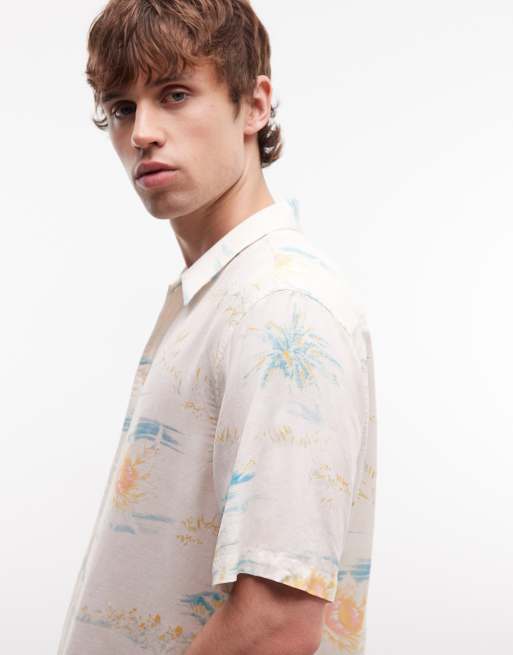 AllSaints - Breezer - Camisa multicolor de manga corta con estampado veraniego de mezcla de lino, 3 de 5