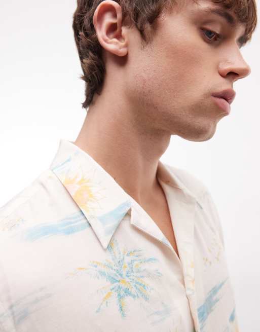 AllSaints Breezer short sleeve linen blend summer print shirt in multi, 4 of 5