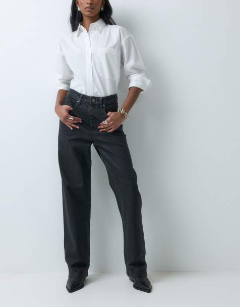 AllSaints Brixton jeans i coated denim med brede ben i sort - view 1