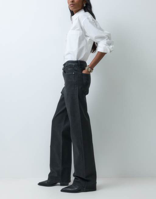 AllSaints Brixton wide leg coated denim jeans in black, 2 of 5