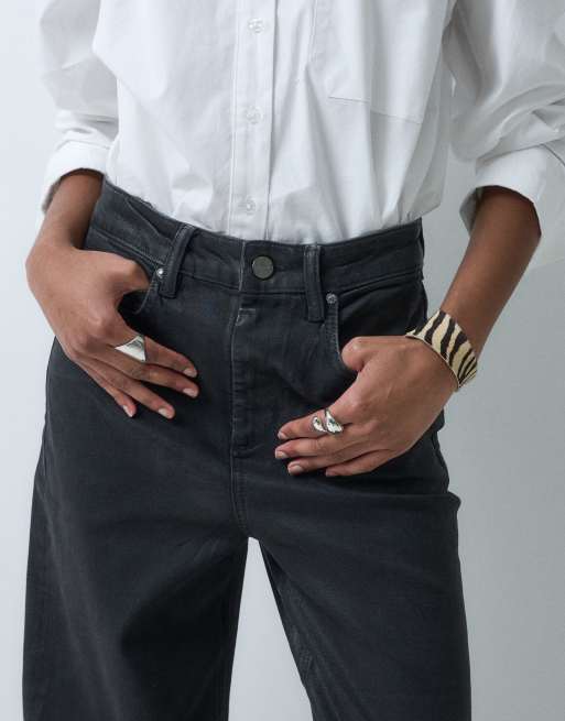 AllSaints Brixton wide leg coated denim jeans in black, 5 of 5