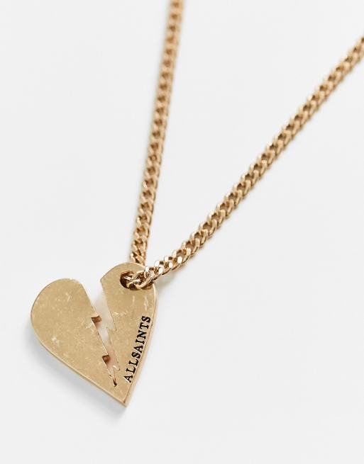 AllSaints broken heart pendsnt necklace in gold