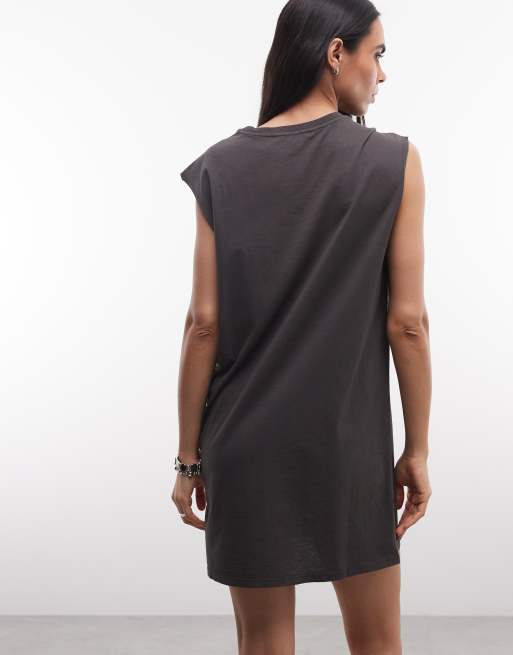 AllSaints - Brooke - Robe t-shirt courte sans manches à logo Sun City - Gris délavé, 4 de 4
