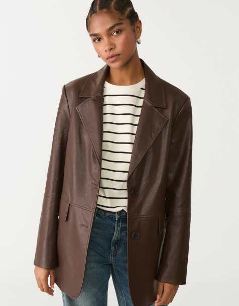 AllSaints - Brun blazer i imiteret læder - view 1