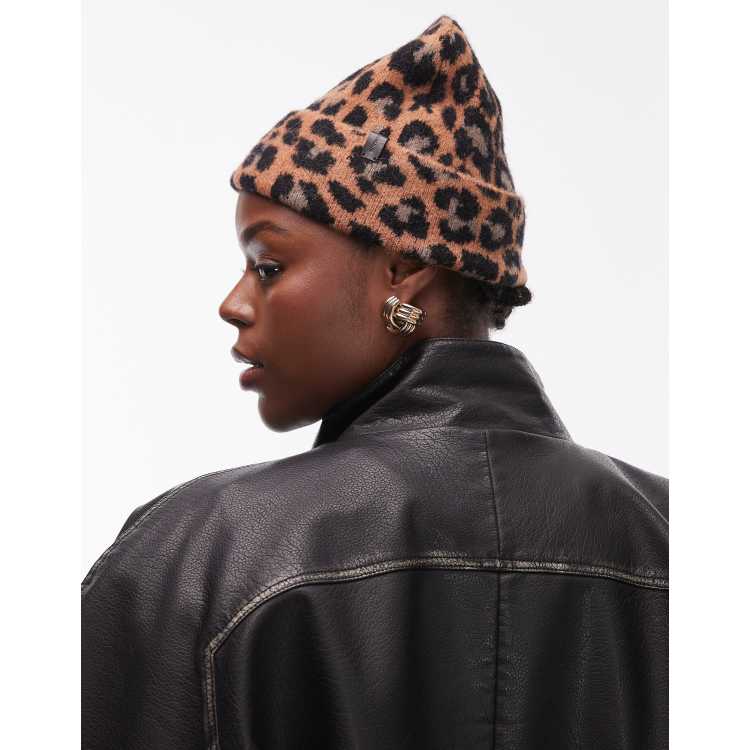 AllSaints brushed beanie in leopard print | ASOS display picture 1