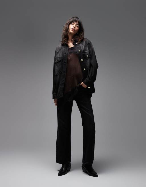 Allsaints bryn denim shacket in washed black, 3 of 4