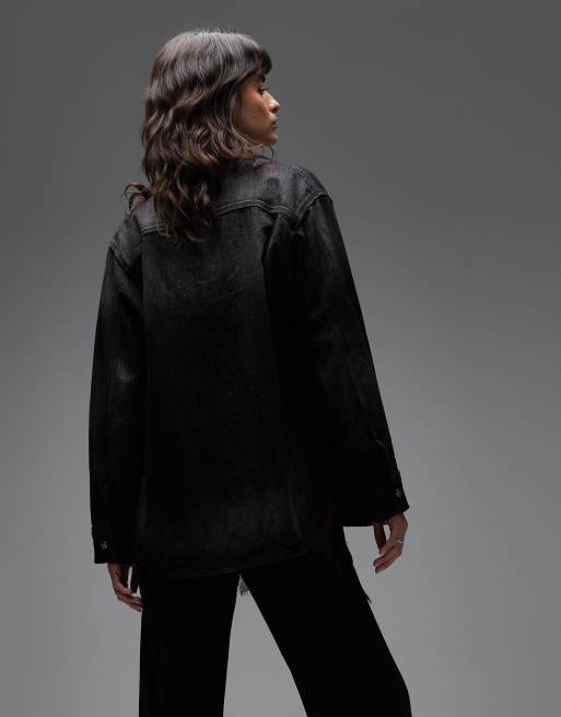 Allsaints bryn denim shacket in washed black, 4 of 4