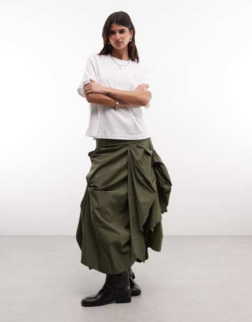AllSaints Brynne jupe midi à volants froncés et à étages vert kaki