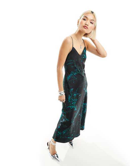 AllSaints Bryony Cosmic midi slip dress in green