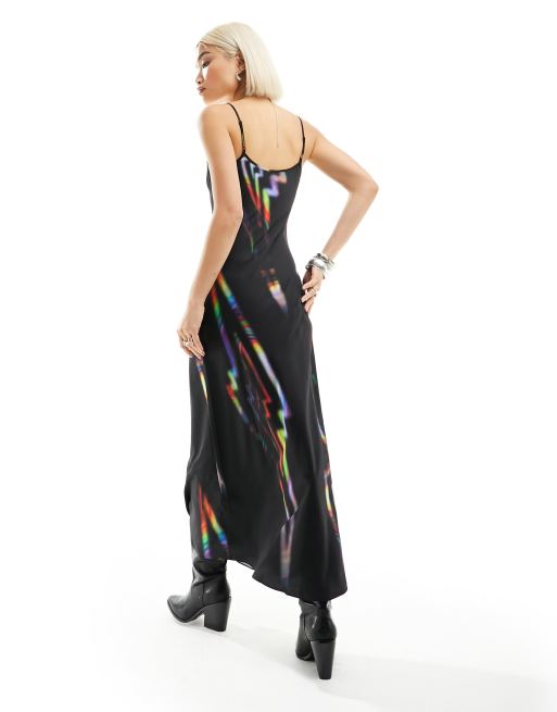 AllSaints – Bryony Electric – Czarna sukienka midi na ramiączkach, 3 z 4