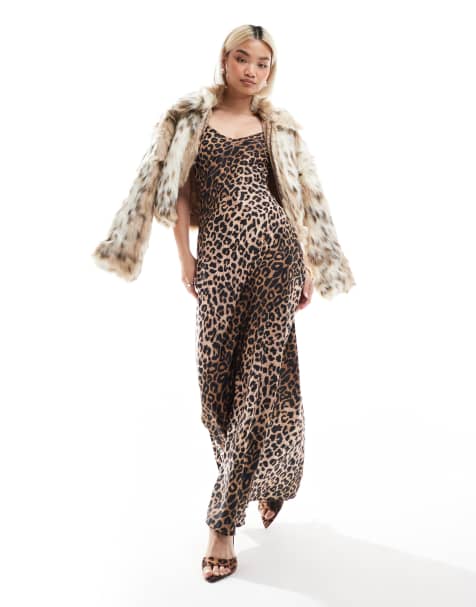 AllSaints – Bryony Iona – Gul, leopardmönstrad maxi-slipklänning i satin - view 1
