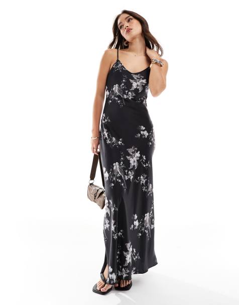 AllSaints - Bryony Iona - Robe nuisette longue en satin - Noir - view 1
