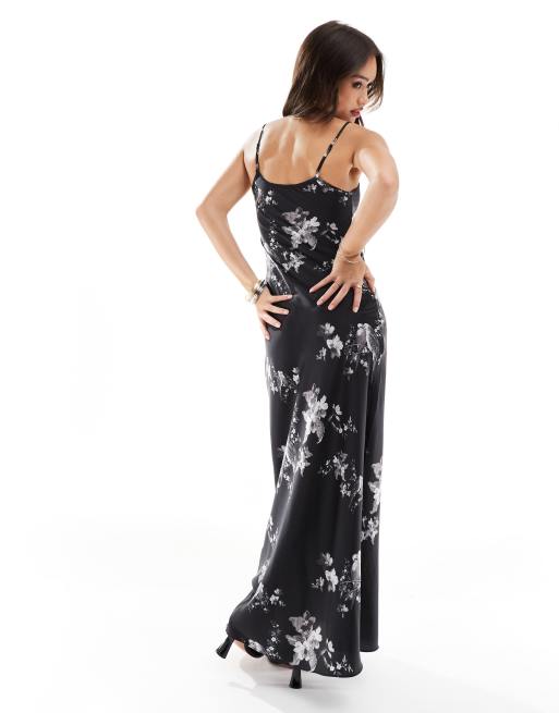 AllSaints Bryony Iona satin maxi slip dress in black ASOS