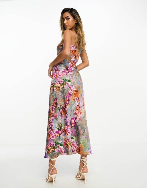 AllSaints Bryony Lucia satin midi slip dress in multi floral