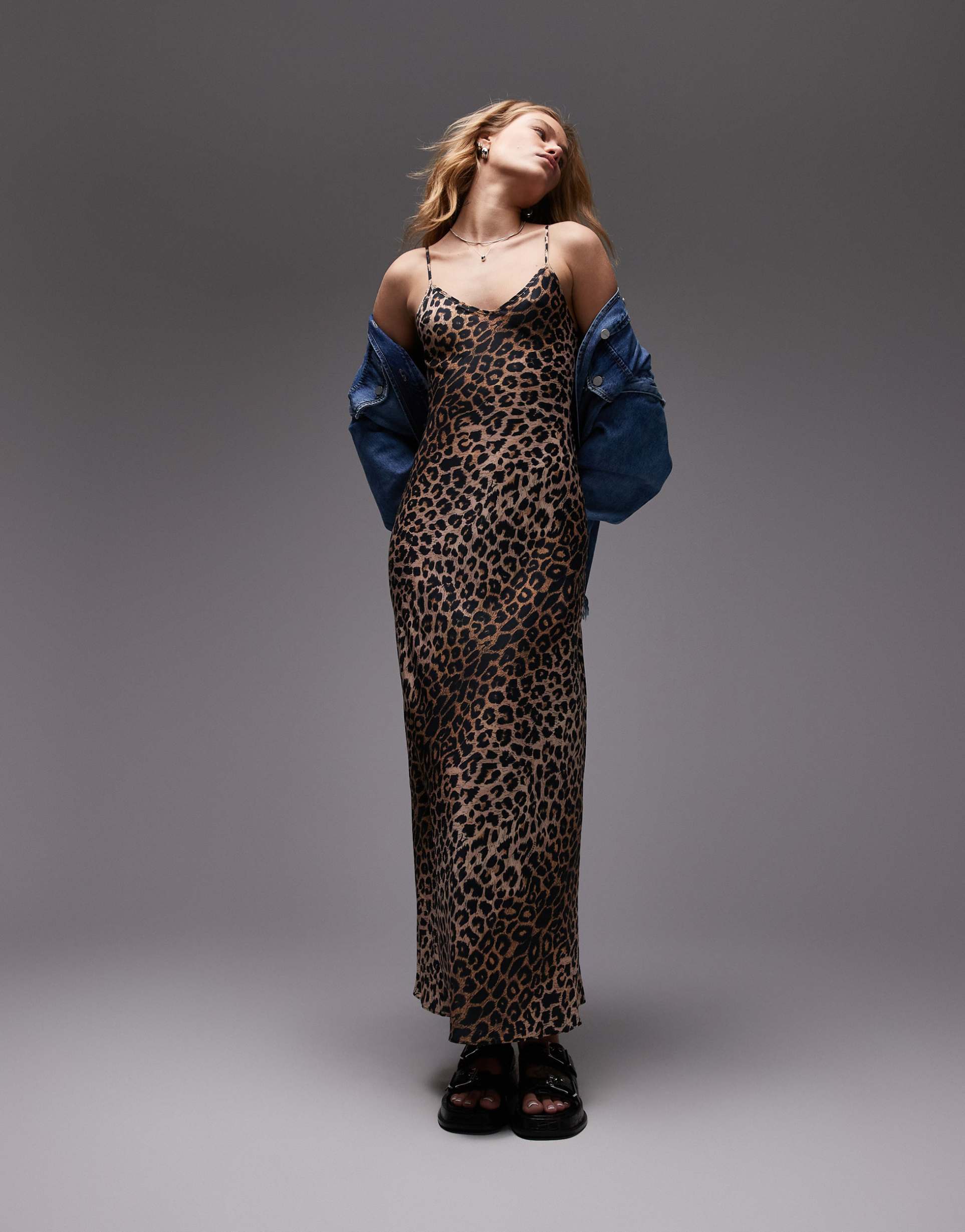 allsaints bryony maxi cami dress in leopard print