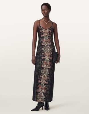 AllSaints - Bryony - Maxikleid in Ophis-Schwarz