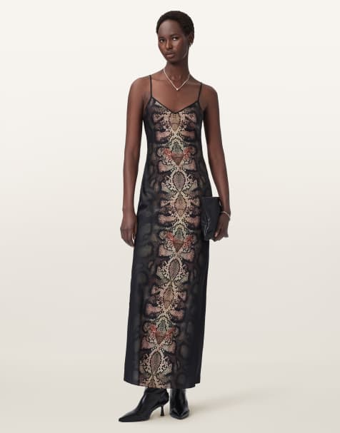 AllSaints – Bryony – Maxikleid in Ophis-Schwarz - view 1