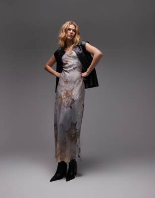 AllSaints - Bryony - Maxikleid in zartem Blau mit Blütenmuster