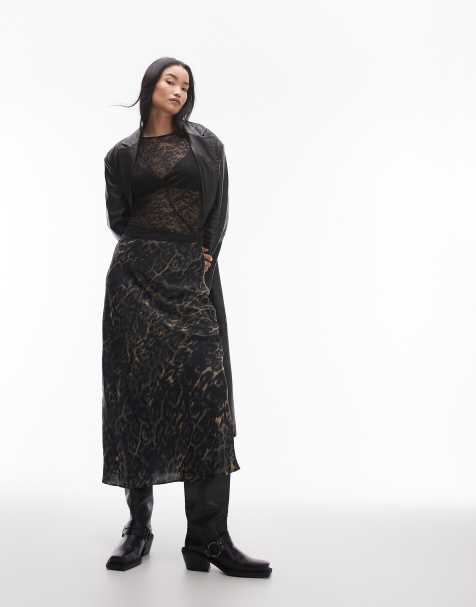 AllSaints Bryony satin maxi skirt in leopard print - view 1