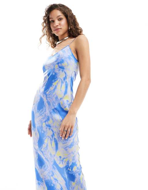 AllSaints–  Bryony Spiral – Midi-Trägerkleid aus Satin in Lilablau