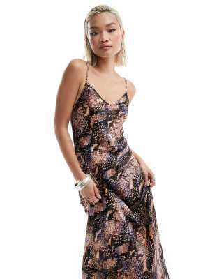 AllSaints Bryony Tahoe satin midi dress in snake print