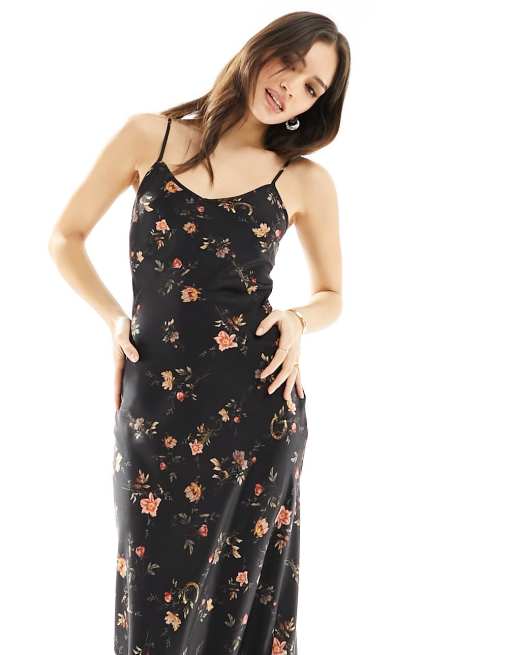 AllSaints – Bryony Tanana – Czarna satynowa sukienka midi
