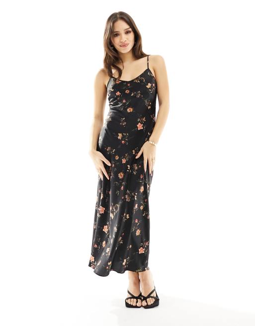 AllSaints Bryony Tanana satin midi dress in black | ASOS