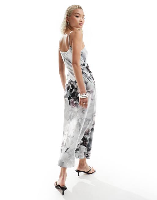 AllSaints Bryony Valley satin midi dress in floral blue, 2 of 4