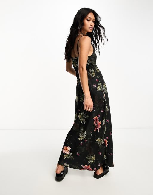 AllSaints Bryony Viviana satin midi dress in black floral, 2 of 4