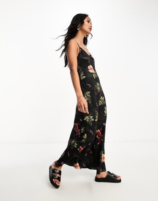 AllSaints Bryony Viviana satin midi dress in black floral