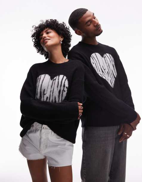 AllSaints Bubble unisex heart logo knitted jumper in black