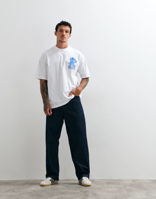 AllSaints Bulldog short sleeve graphic logo t-shirt with back print in white, 3 of 5
