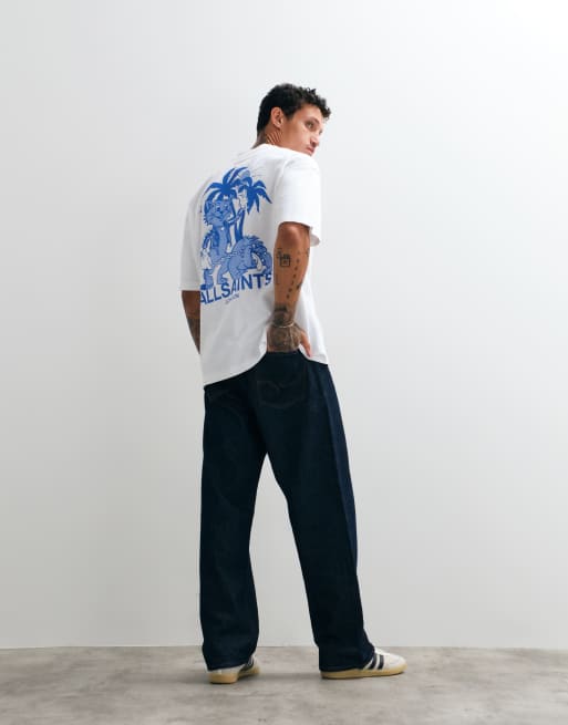 AllSaints Bulldog short sleeve graphic logo t-shirt with back print in white, 5 of 5
