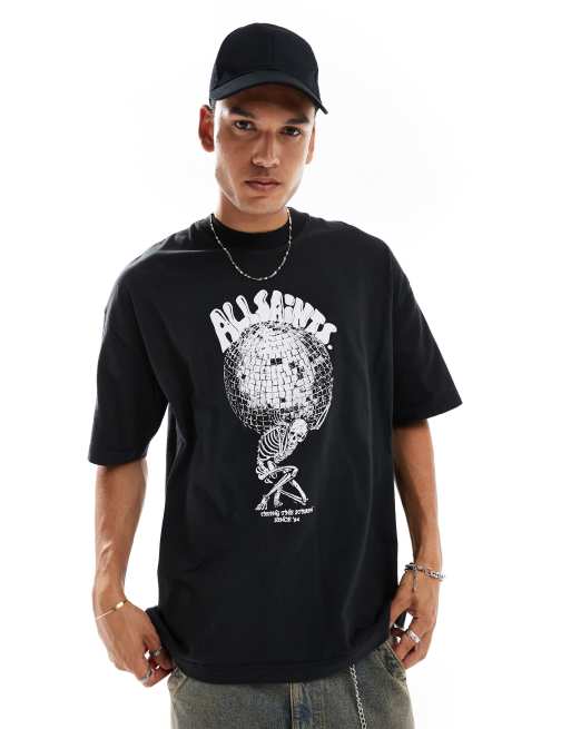 AllSaints - Burden - Vasket sort T-shirt med print