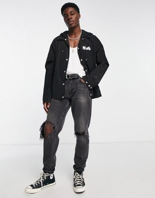 AllSaints button up over shirt with back logo in black - ASOS Price Checker