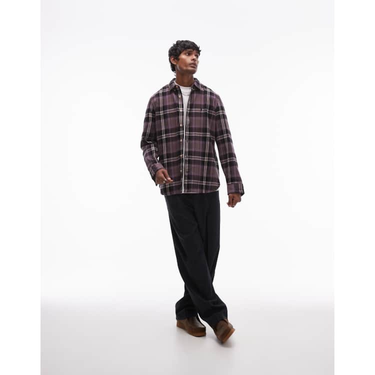 ALLSAINTS Rayada Plaid Long Sleeve Shirt CHECK OVERSHIRT dusty newest lilac/black XXL