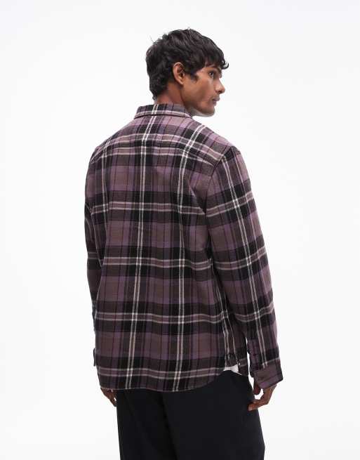 ALLSAINTS Rayada Plaid Long Sleeve Shirt CHECK OVERSHIRT dusty newest lilac/black XXL