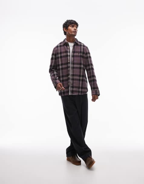 AllSaints Buzzard long sleeve plaid shirt in purple - view 1