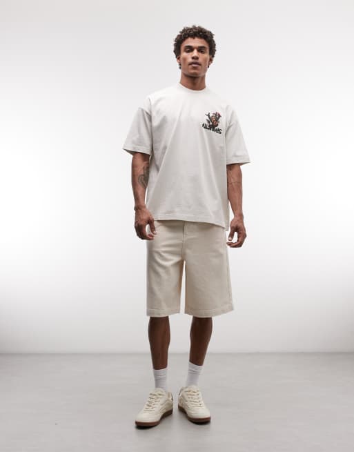AllSaints Cacti short sleeve graphic logo t-shirt with back print in off white, 2 of 5