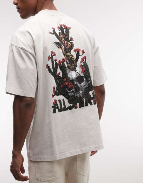 AllSaints - Cacti - T-shirt met korte mouwen, grafisch logo en print op de achterkant in gebroken wit - view 1