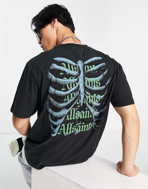 AllSaints Caged t-shirt in washed black with back print Exclusive to ASOS