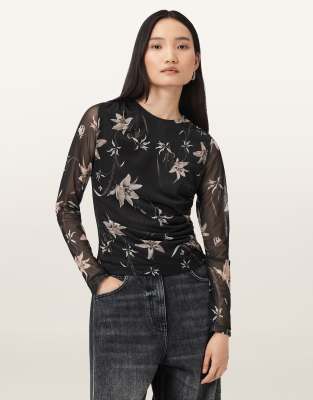 AllSaints - Caia - Oberteil aus Netzstoff in Petra-Sepiabraun-Brown