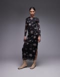 [AllSaints] AllSaints Caia printed floral mesh dress in petra brown 8 PETRA SEPIA BROWN