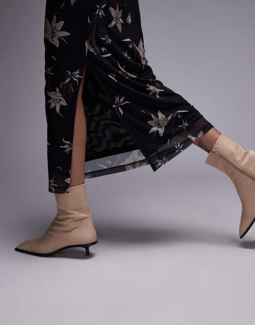 AllSaints - Caia - Vestito in rete con stampa a fiori marrone pietra , 4 di 4