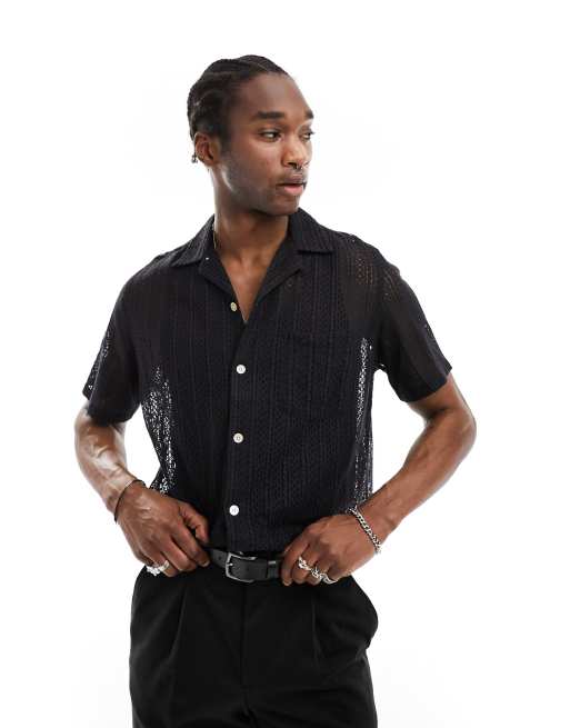 AllSaints Cala lace shirt in black