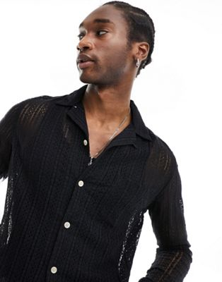 AllSaints Cala long sleeve sheer shirt in black - ASOS Price Checker