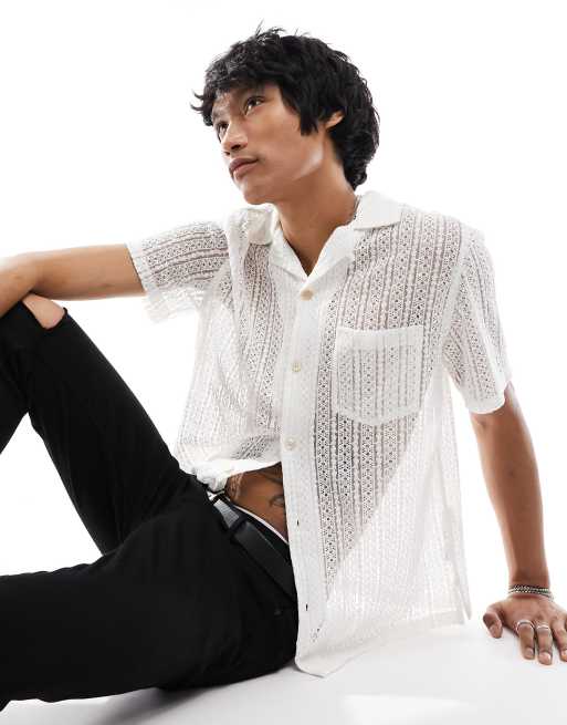 AllSaints Cala short sleeve sheer shirt in white